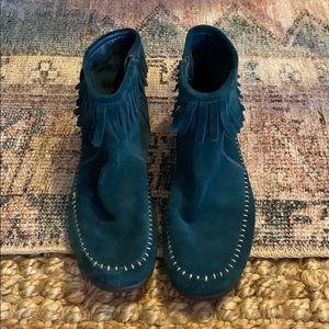 🎉Final Markdown Teal Suede Fringe Ankle Boots